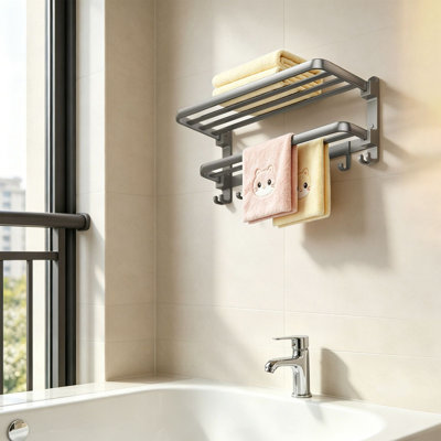 Foldable Bathroom Shelf, Wall Mounted Towel Rack