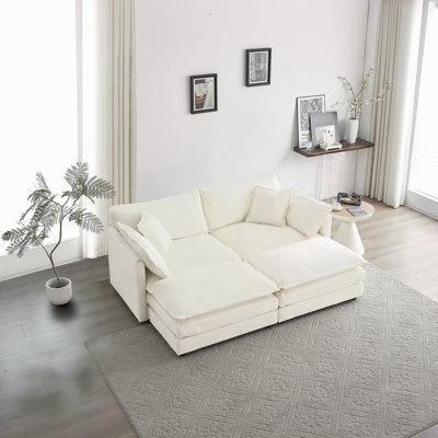 Canapé modulaire rembourré 4 pièces, 1 canapé 2 places 2 pièces et 2 repose-pieds, causeuse 2 places avec repose-pieds en chenille