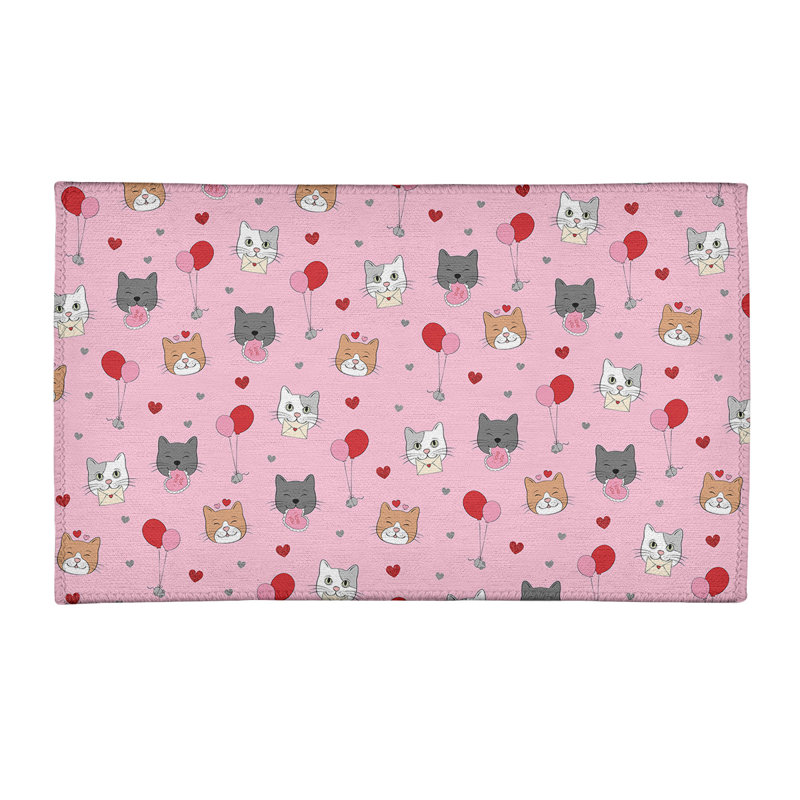 Tapis rose/gris/rouge fait main, Rectangle 3 pi x 5 pi