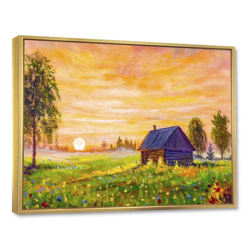 «Sunset Over Farmhouse Field II», reproduction encadrée sur toile, H 8 po x l 12 po x P 1 po, Cadre flottant doré
