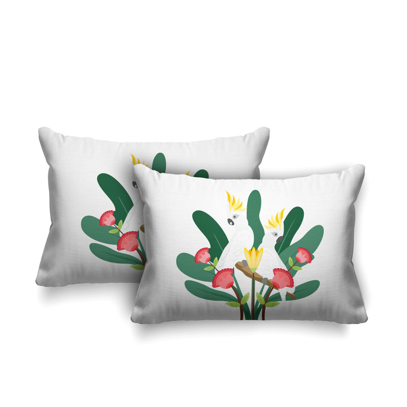 Coussin lombaire intérieur / extérieur Flocked Birds, Blanc