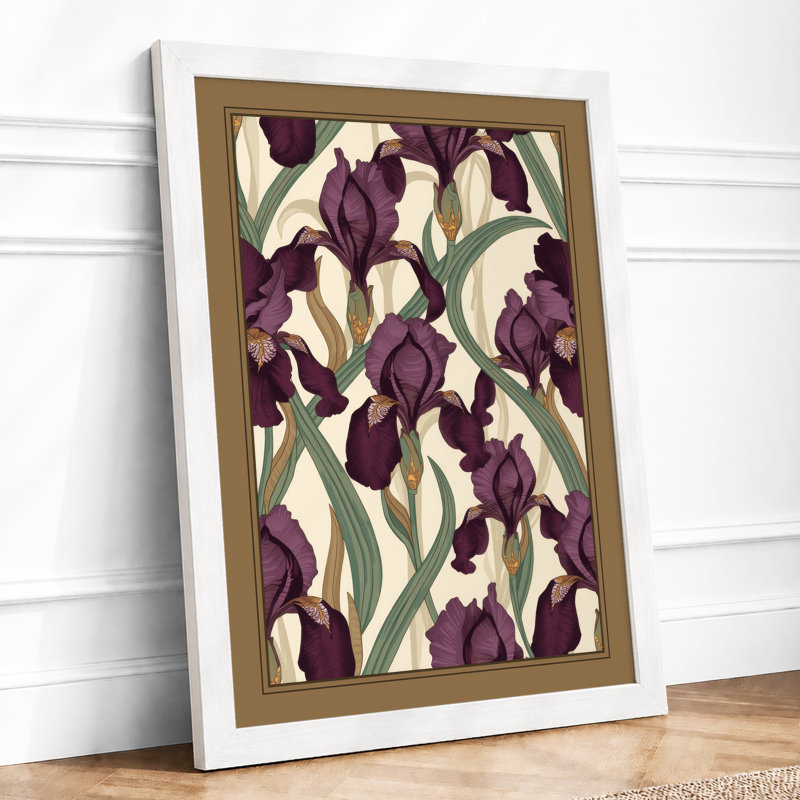 Iris Garden Pattern Botanical - Framed Print, A3 - 42.0 x 29.7 cm, White
