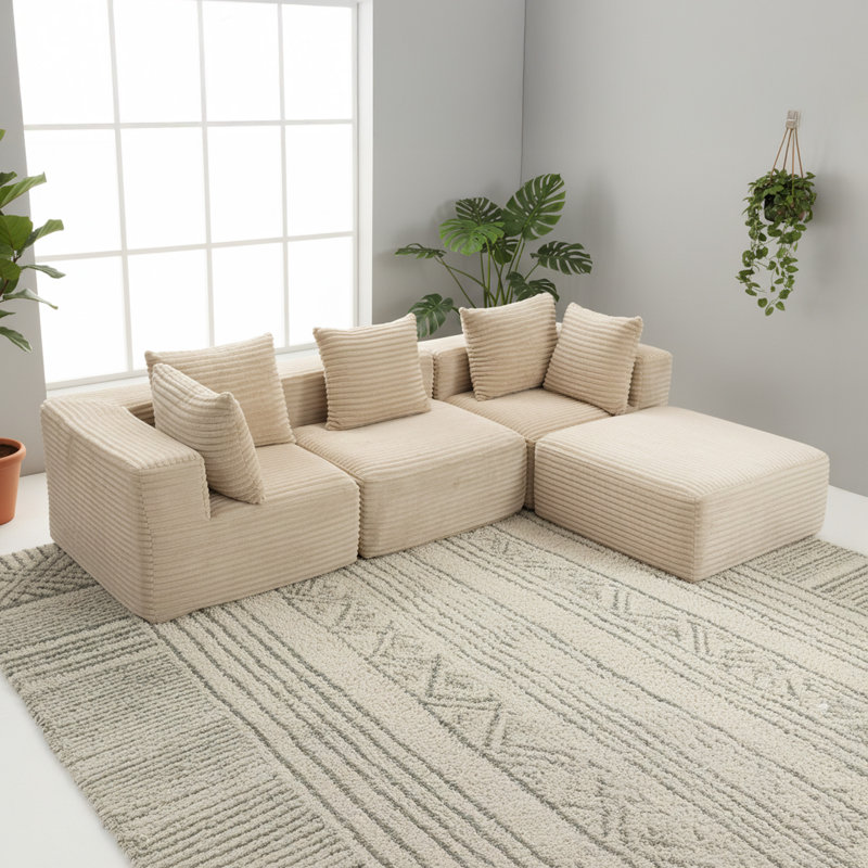 111" W Oversized Upholstered 3-Seater Cloud Modular Sectional Sofa with 1 Ottoman, Deep Seat, No Assembly Required