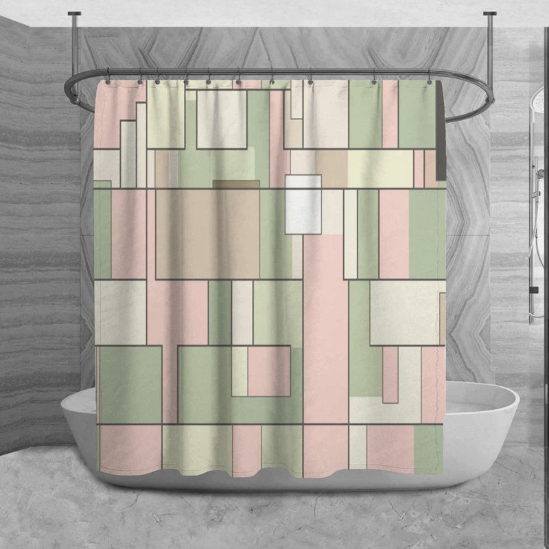 Kryslin Shower Curtain Pattern Bath Mat Bathroom Decor Green/Pink, H 73 po x l 70 po