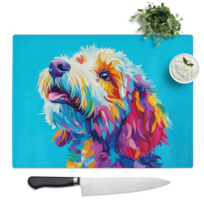 Labradoodle Dog  Glass Chopping Board