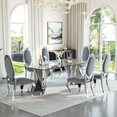 6 - Person Glass Top Double Pedestal Dining Set
