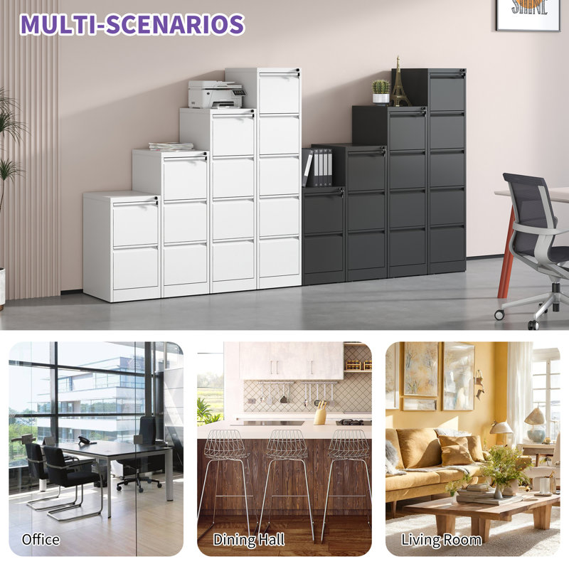 2-Drawer Lockable Metal Vertical File Cabinet for A4/Legal/Letter Size, Office & Home Use, White