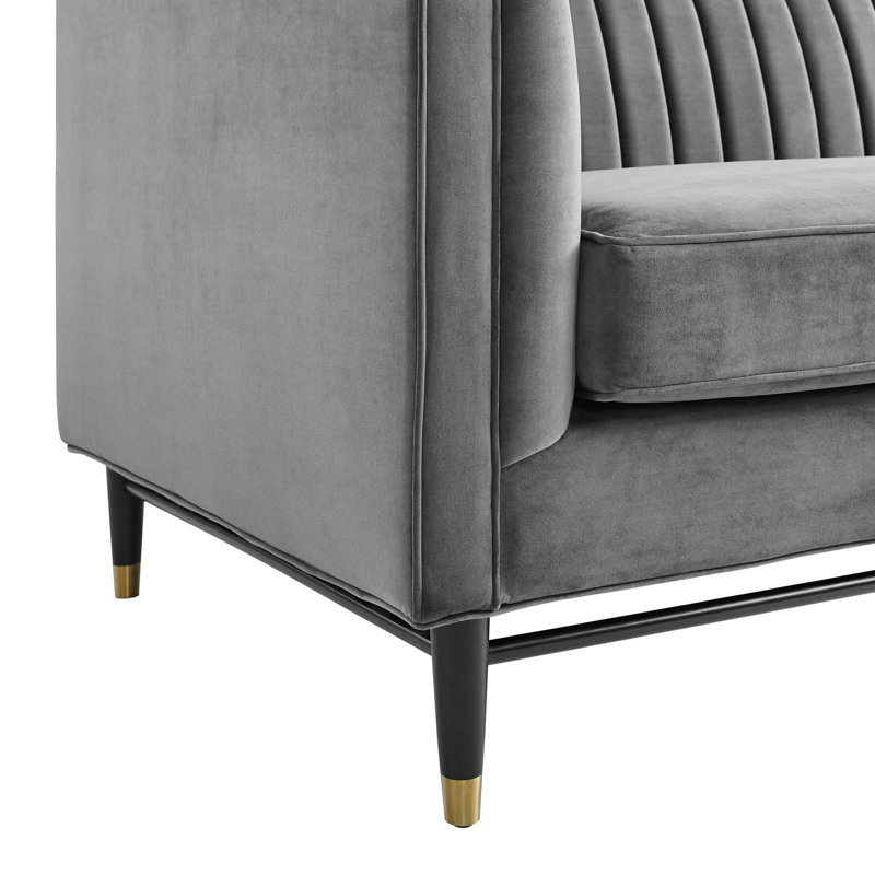 Devote Channel Tufted Performance Velvet Loveseat, Gray Velvet