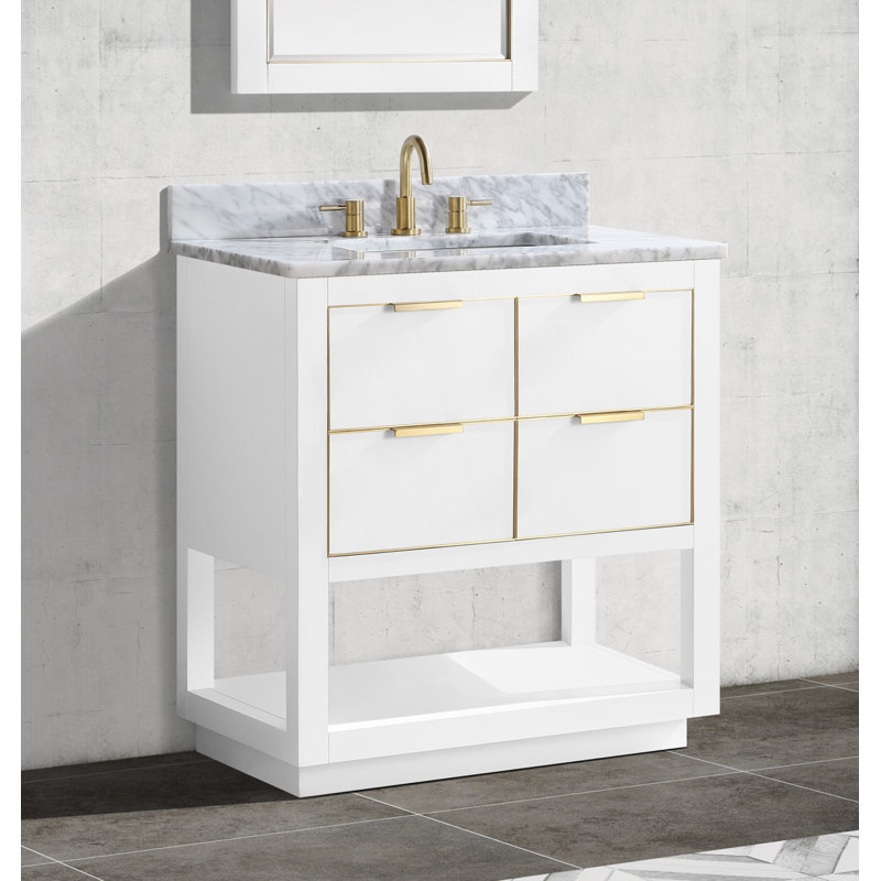 Allie 31" Single Bathroom Vanity Set, Twilight Gray, Carrera White Marble/Gold