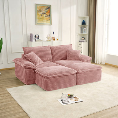 81" Sectional Sofa - Oversized Corduroy Cloud Couch with Movable Ottoman Soft Modern Comfy and No Assembly Sofa Set for Living Room Apartment Office,