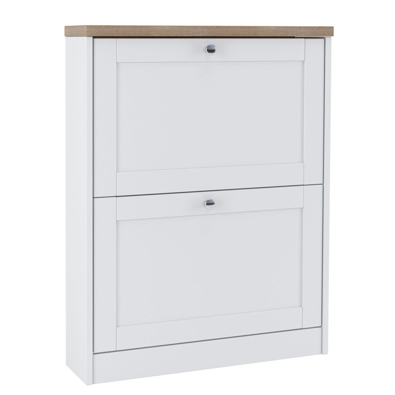 Harry 8 Pair Flip Down Shoe Storage, White / Oak