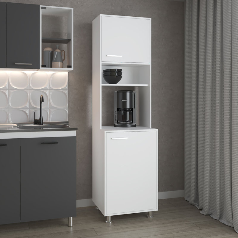 Garde-manger blanc avec tablettes ouvertes et 2 portes pour le rangement | Idée de cadeau