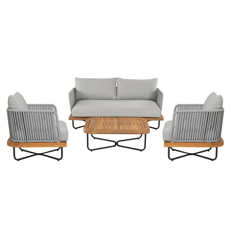 Ensemble de conversation 4 pièces Lucca, Gris, 4 Pcs: Table, Loveseat, 2 Chairs