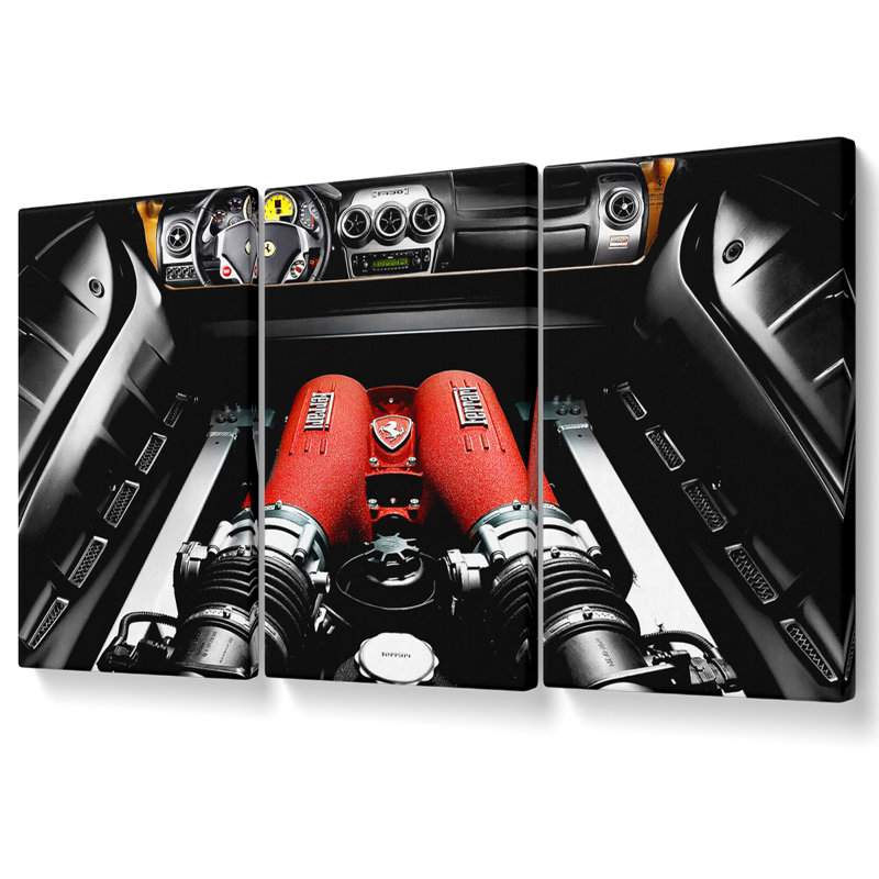 Ferrari F340 Engine Bay - 3 Piece Wrapped Canvas Print, 142.2cm H x 304.8cm W