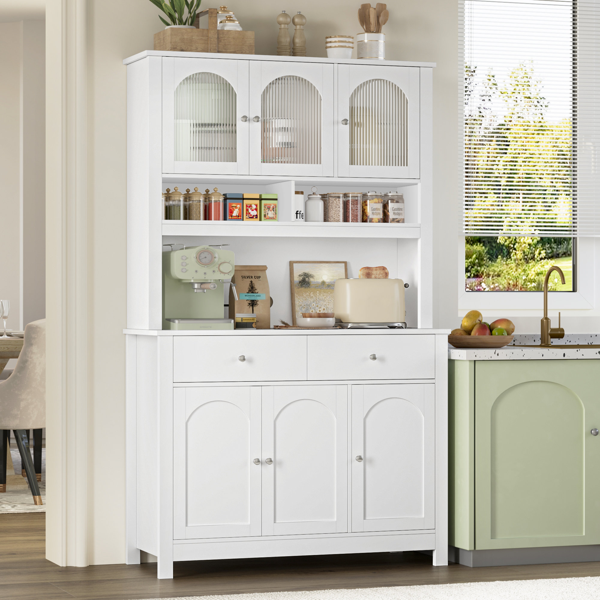 Lark Manor™ French Style 72.1'' Kitchen Pantry Cabinet with Microwave Shelf  and 2 Drawers \u0026 Reviews | Wayfair, image size:2000x2000