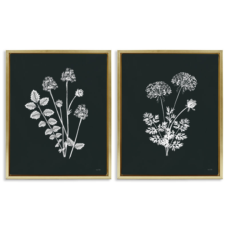 Ensemble de 2 toiles flottantes encadrées de fleurs noires et blanches par House Fenway, H 21 po x l 17 po