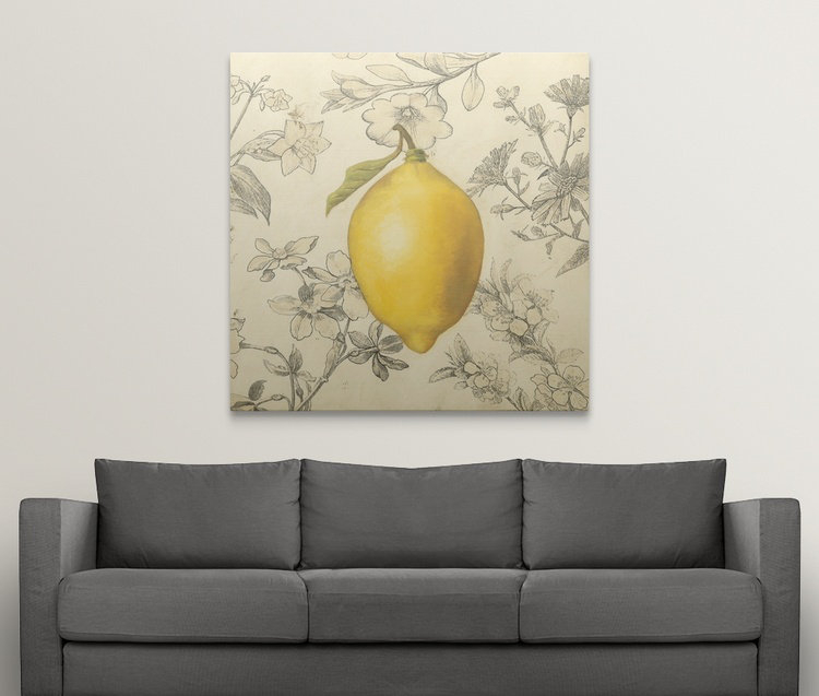 «Doughtry Lemon and Botanicals», reproduction d'art graphique Megan Meagher, H 35 po x l 35 po x P 1,5 po, Toile