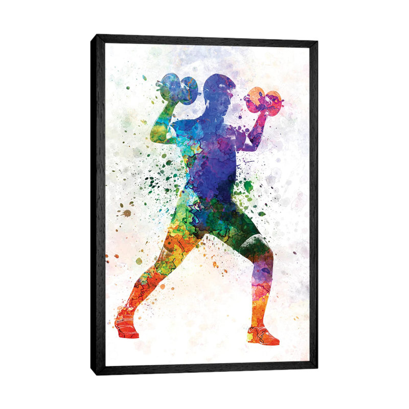 Man Exercising Weight Training by Paul Rommer - Floater Frame Gallery-Wrapped Canvas Giclée on Canvas, Black