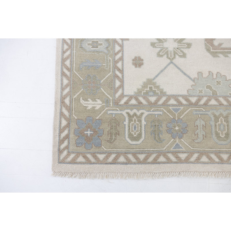 Pearl Hand Knotted Wool Geometric Area Rug, Rectangle 8' x 10'