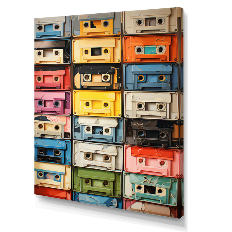 Art mural rétro sur toile, Pop Art Cassette, Popart Cassette Tapes X, H 32 po x l 16 po x P 1 po, Toile tendue