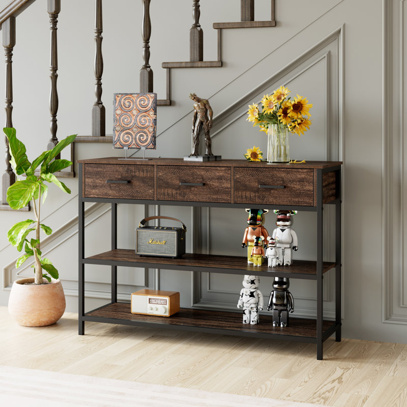 43.3" W 30.1" H Console Table With 3 Drawers and Open Storage Shelves, Espresso