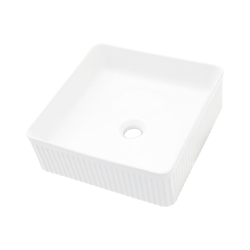 15.69"X15.69" White Ceramic Square Vessel Bathroom Sink