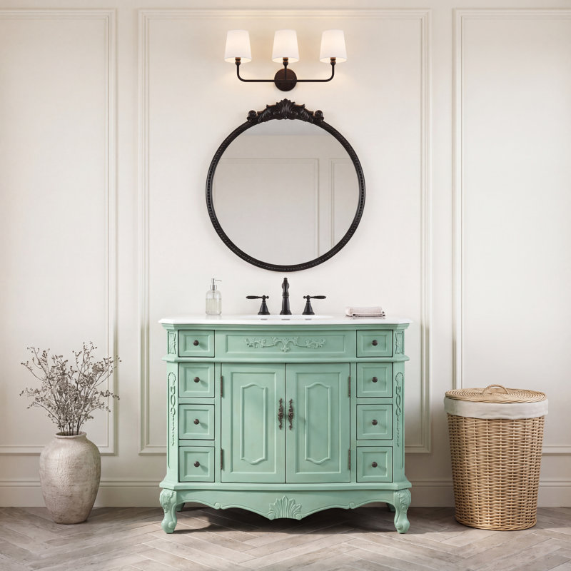 Ensemble de meuble-lavabo simple 42 po Lunette, Blanc Ivoire, Menthe rétro