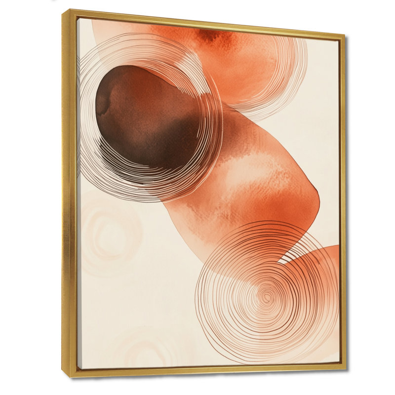 Art mural abstrait terre cuite, décor de toile boho, impulsion boho terre cuite, Cadre flottant doré, H 44 po x l 34 po