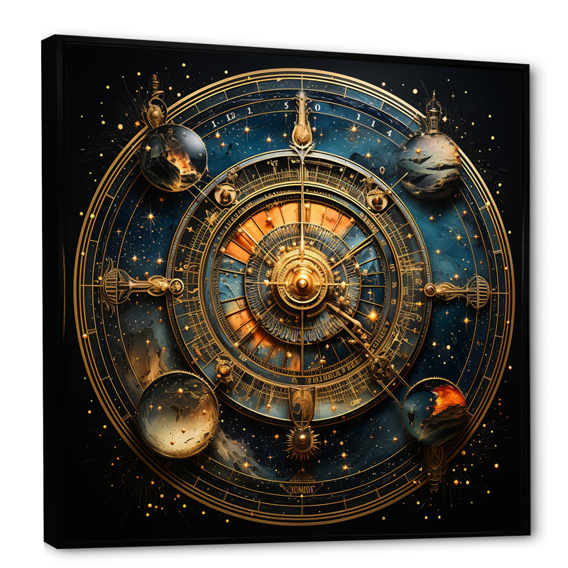 Voyage astrologique II - Astrologie, art mural, Cadre flottant noir, H 16 po x l 16 po x P 1 po