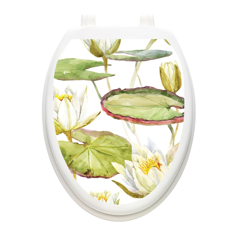 Décalcomanie de siège de toilette Floral Lotus Blossom - couvercles de toilette modernes en vinyle, Allongé