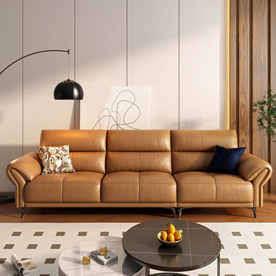 Brown Genuine Leather Modular Sofa cushion couch
