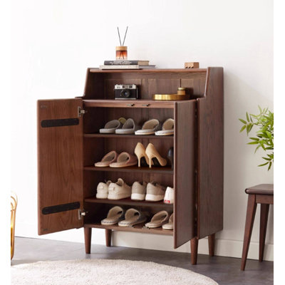 Modern Double-Door Solid Oak Shoe Cabinet