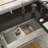 Modern Reception Desk With Hidden LED Light Strip, Marble Veneer Finish, L-Shaped Front Desk With Storage Shelves & Drawer, Premium MDF
