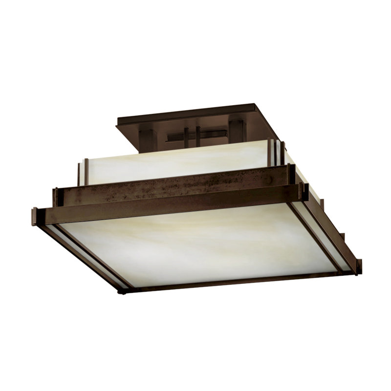 Plafonnier semi-encastré carré à 4 lumières Steppe, Bronze côtier, H 7,6 po x l 17,1 po x P 17,1 po, Ivoire ivoire