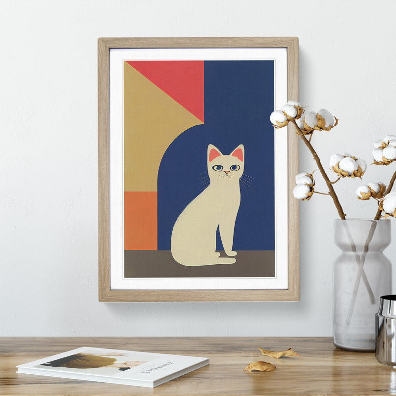 Clever Cat - Single Picture Frame Print, 34cm H x 25cm W x 2cm D, Oak