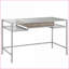Desks, Adela Contemporary Writing Desk with Drawer, 48"W Tempered Glass Top, Antique Brushed Silver | Antique Silver | Wood