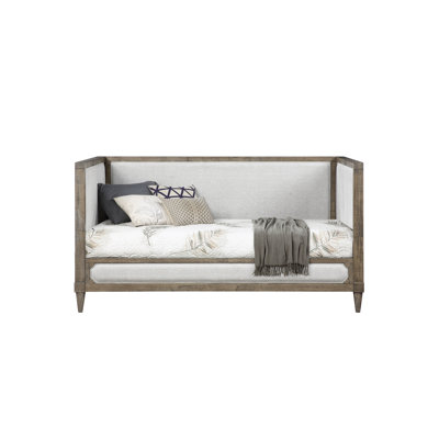 Lit de jour Artesia en tissu brun clair et au fini naturel récupéré (simple)