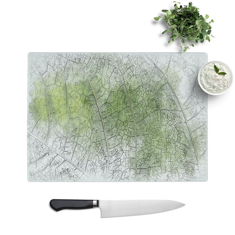 Tempered Glass Leaf Veins Chopping Board, 28.5 cm x 39 cm