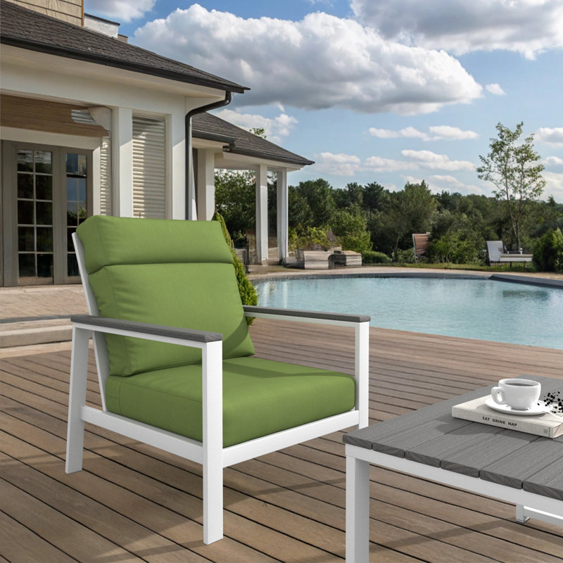 Fauteuil club d'extérieur en métal avec coussin Sunbrella Townsend, Coriandre Spectrum