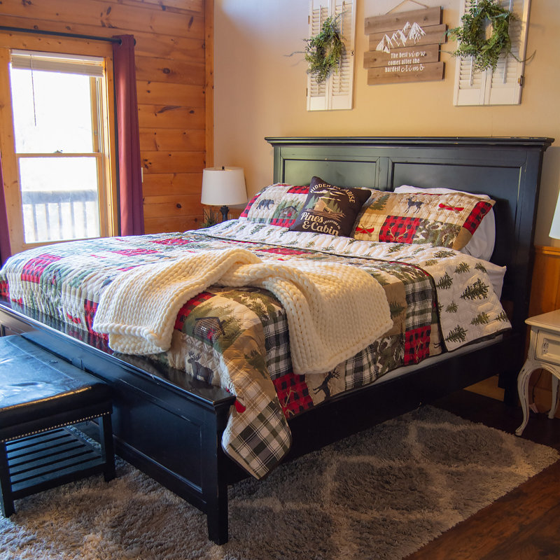 Queen Brown Microfiber Reversible Quilt Set with Animal Print