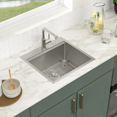 21"L x 20"W x 10"D Single Bowl Drop In Workstation 16 Gauge Stainless Steel Kitchen Sink with Faucet and Accessories