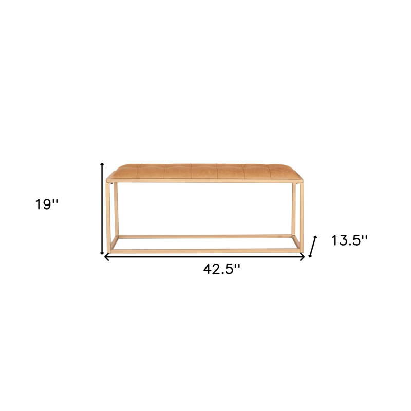 43" Brown And Gold Upholstered Upholstery Bedroom Bench