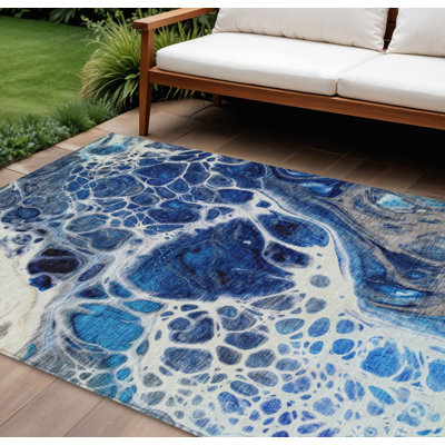 Tapis intérieur / extérieur 9 pi x 12 pi bleu marine et gris