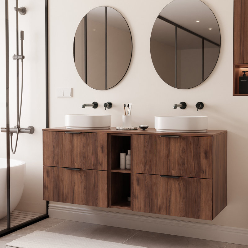 ROSA 140 cm Bathroom Cabinet with Shelf and Countertop, Warmia Walnut