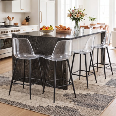 Tabourets de bar modernes de 25,5 po de hauteur comptoir en acrylique transparent avec structure en métal et repose-pieds