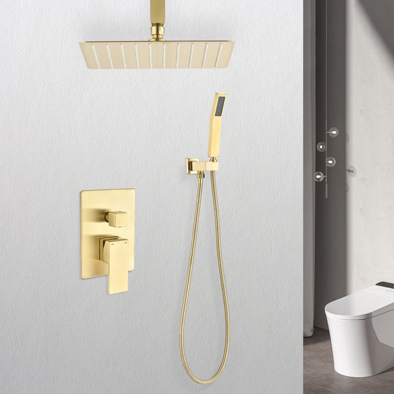 Gold Brass Ceiling Shower - 12" Head & Handheld For Natural Water And Effortless Cleaning Characteristic Mounted Of Rainfall Satisfaction Nature