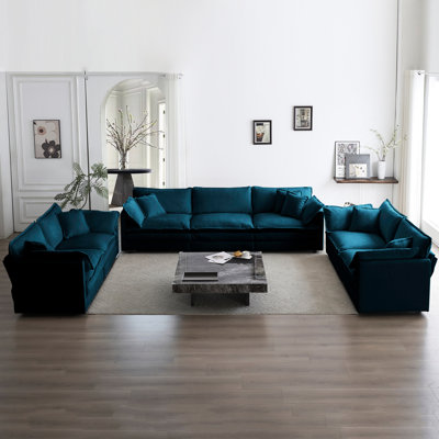 3 Piece : Comfy Blue Chenille Couch For Living Area. 2X 2 Seater And 1X Seater. Strong Solid Wood Frame, Airy Fabric, Quality Sponge. Variable Configuration, Exceptional Comfort. Simple To Assemble