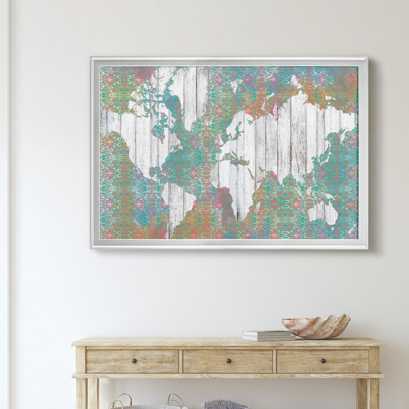 Boho Map I - reproduction de cadre photo, Argent, H 26,5 po x l 36,5 po x P 1,5 po