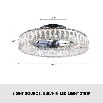 Ventilateur de plafond 20 "à intensité variable en cristal avec lumières DEL Hudman