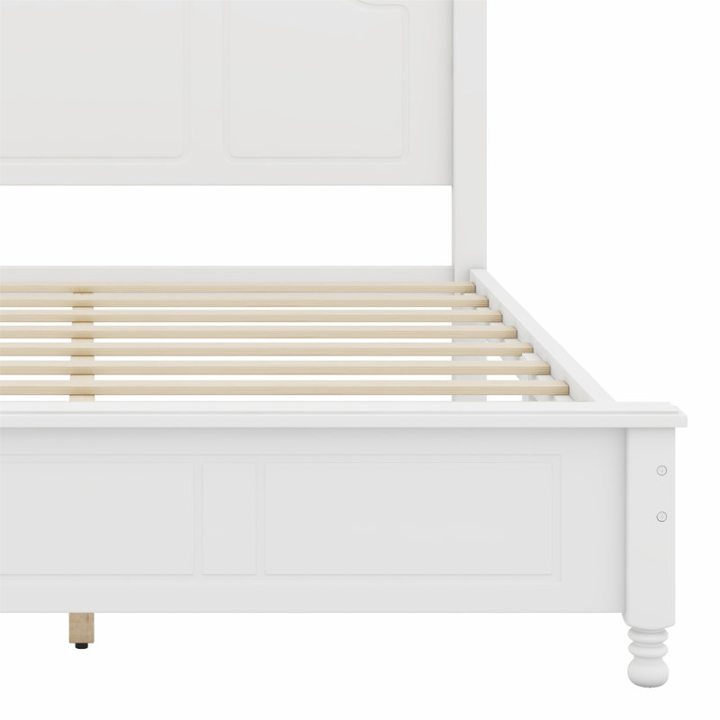 Structure de lit plateforme, lit plateforme de style rétro avec support en lattes de bois, Blanc, Double